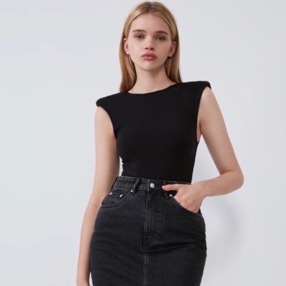 Zara Tops Zara Padded Shoulder Bodysuit Poshmark
